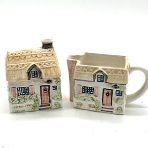 Vintage Annie Rowe Summer Cottage Creamer Sugar Bowl Lid Ceramic Village Set